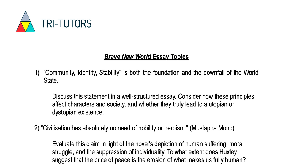 Brave New World - 6 example essay topics