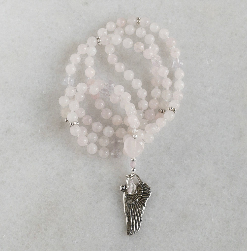 Thumbnail: ANGEL WING MALA - ROSE QUARTZ, AMETHYST & WHITE TOPAZ