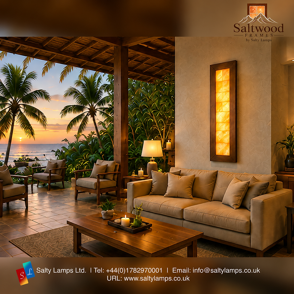 Tall Saltwood Frame in a luxury resort lounge at sunset