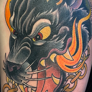 ragnarok a tattoo sleeve of a Neo traditional version of the Greek theme of Ragnarok