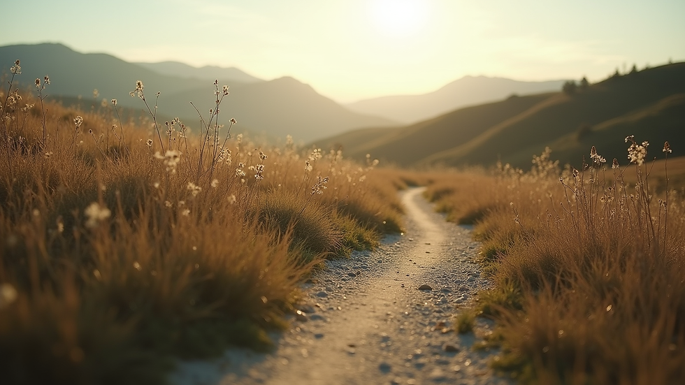 Eye-level view of a serene landscape with a winding path