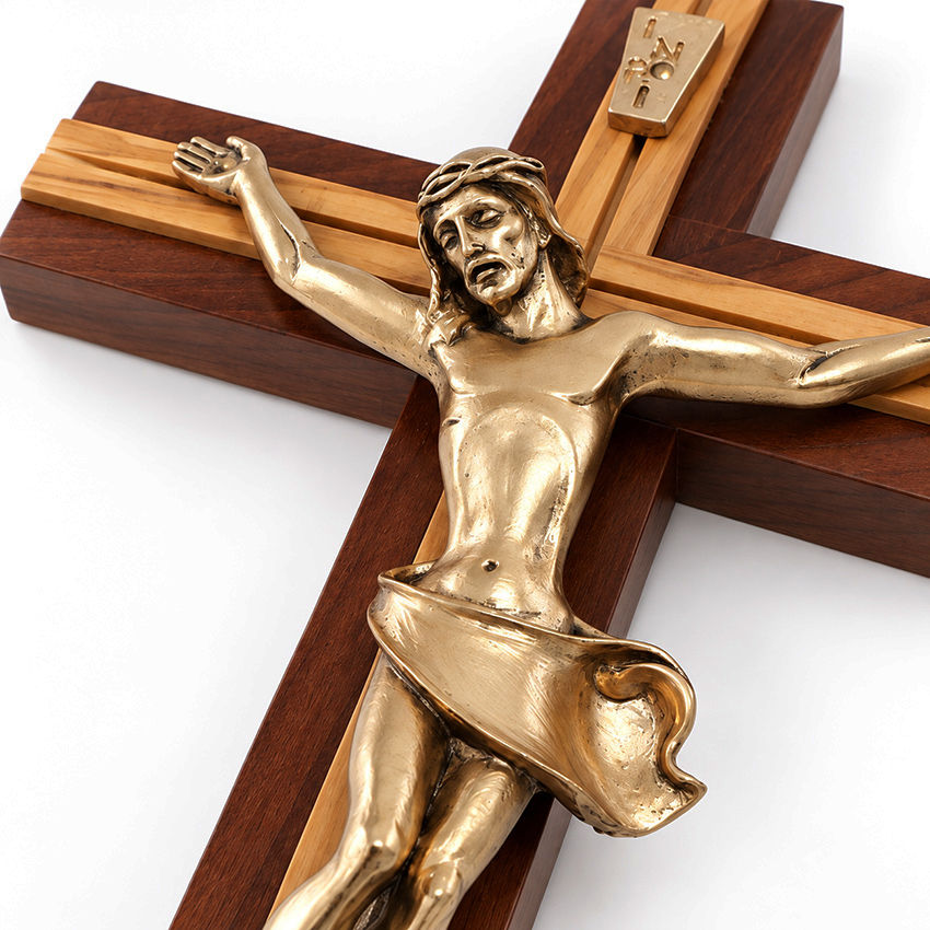 Olive on Walnut Wood Cross - Modern Classic Corpus