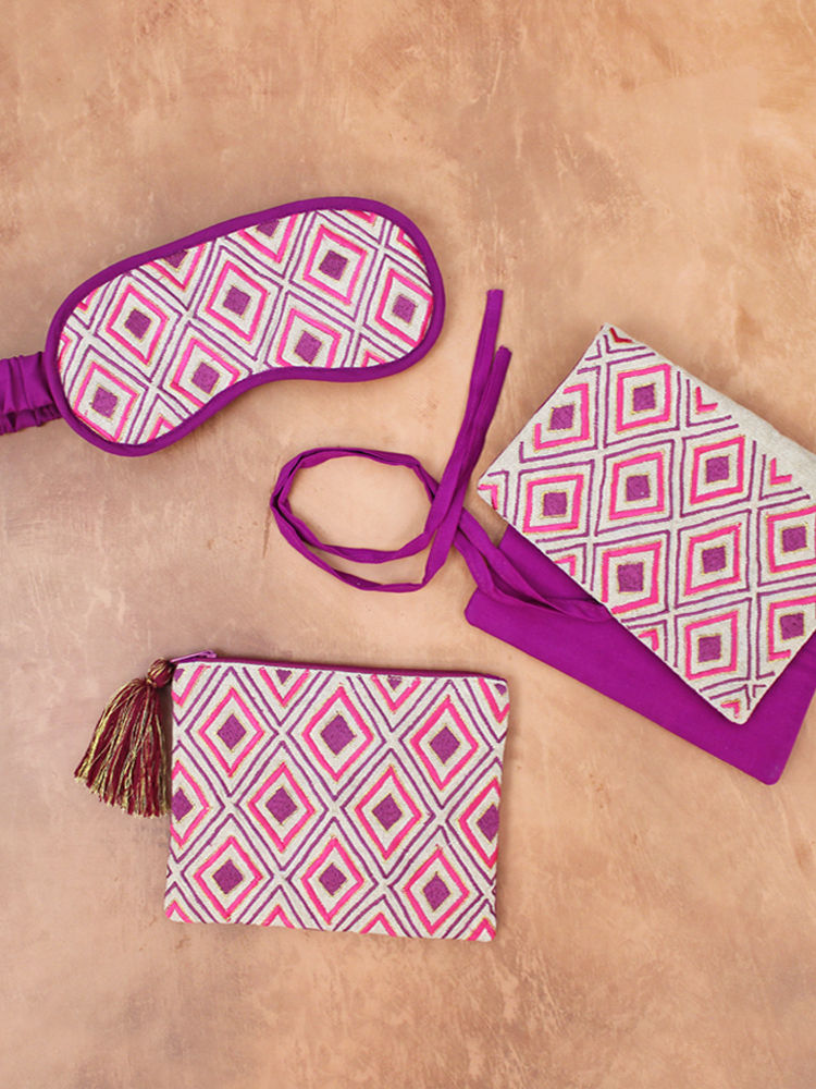 Thumbnail: Cotton Embroidered Purse - Geometric Pink