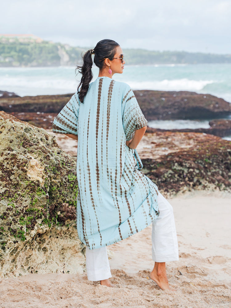 Thumbnail: Suzie Blue Long Kimono - Classic Tie-Dye - Mint