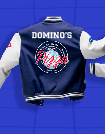 jaqueta versity Domino's Pizza design gráfico, graphic design, moda, produto.
