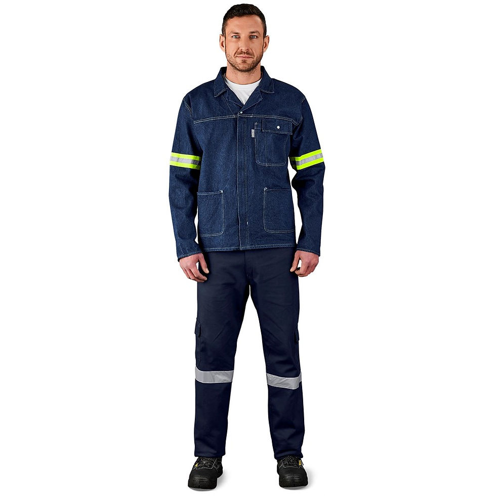 Thumbnail: Cast Premium 100% Cotton Denim Jacket - Reflective Arms & Back - Yellow Tape