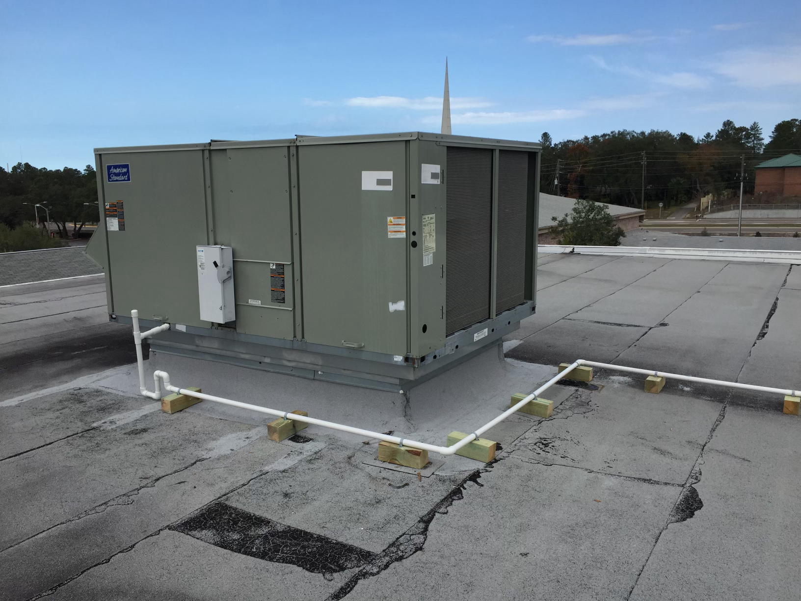 Commercial HVAC equipment installed on a rooftop in a photo published by Hudson Air