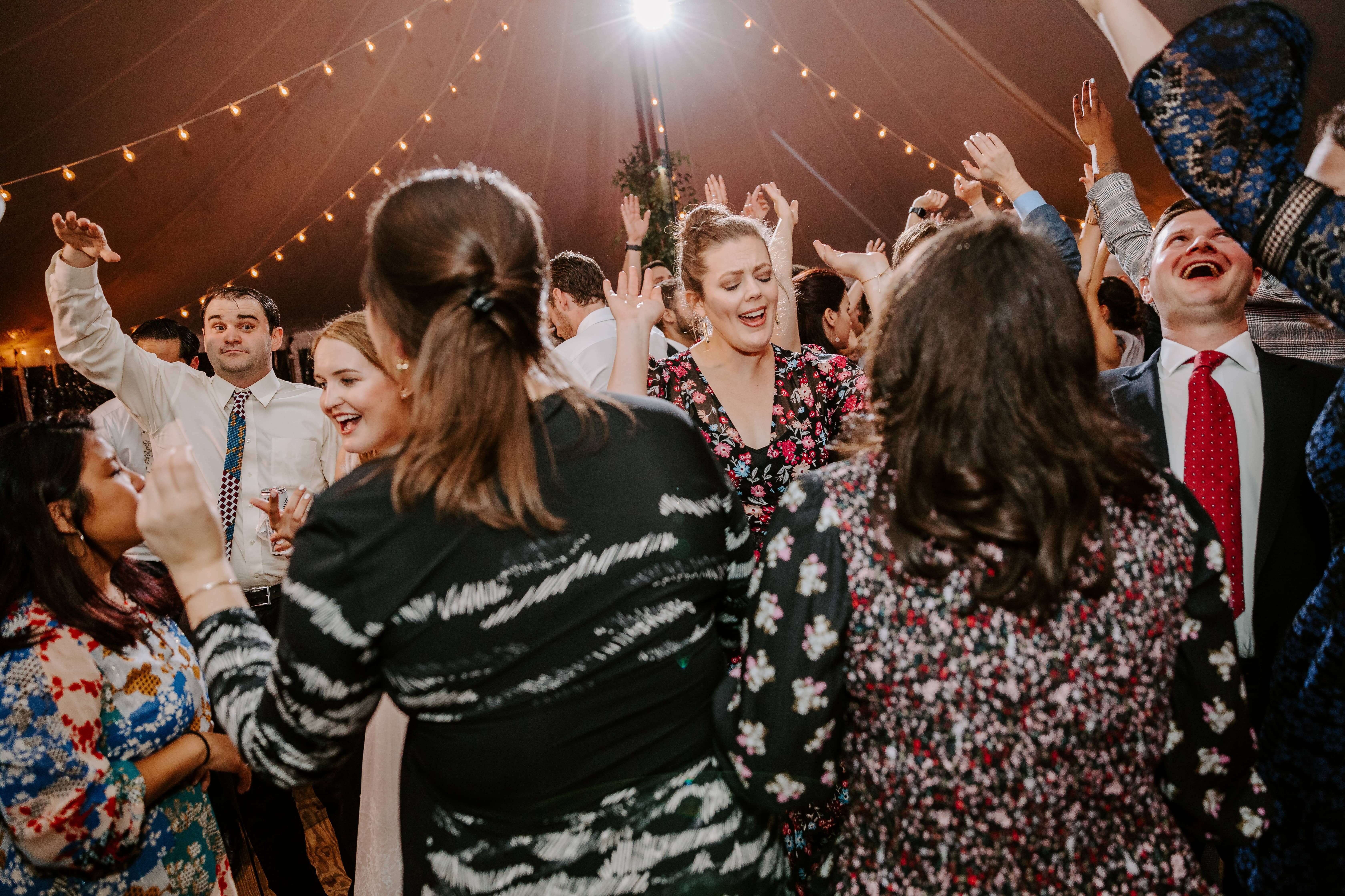 wedding guests dancing