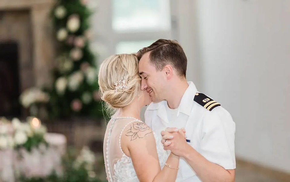 bride and groom slow dance cheek to cheek