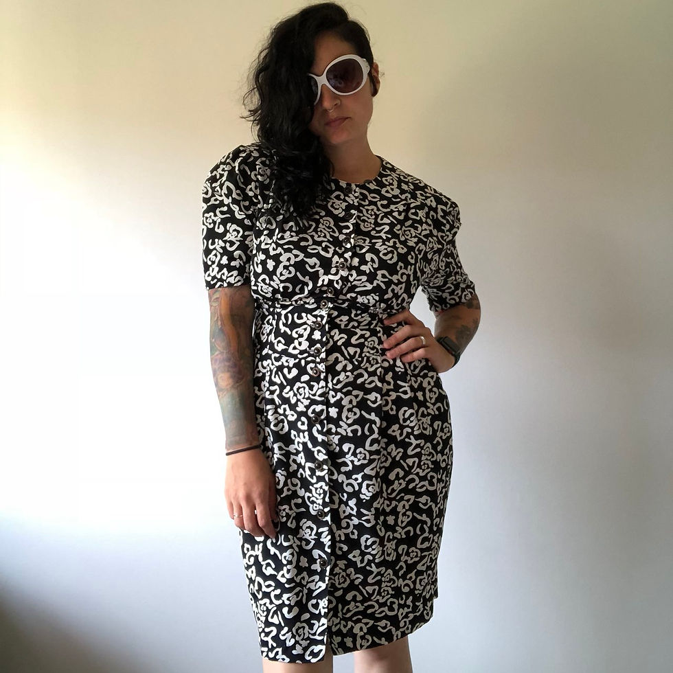 Thumbnail: 80s Vintage Black and White Nicole Earth Dress