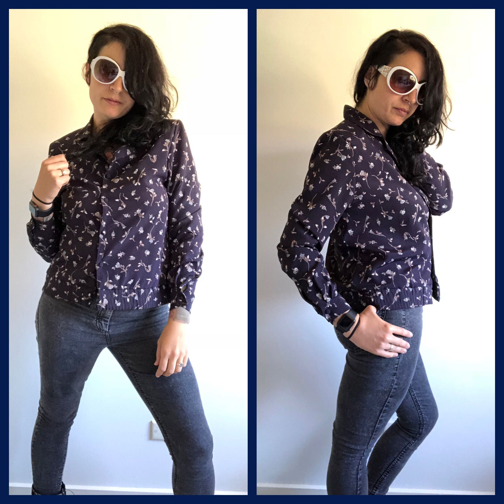 80s/90s Vintage Blue Floral Skirt suit by Any Wear