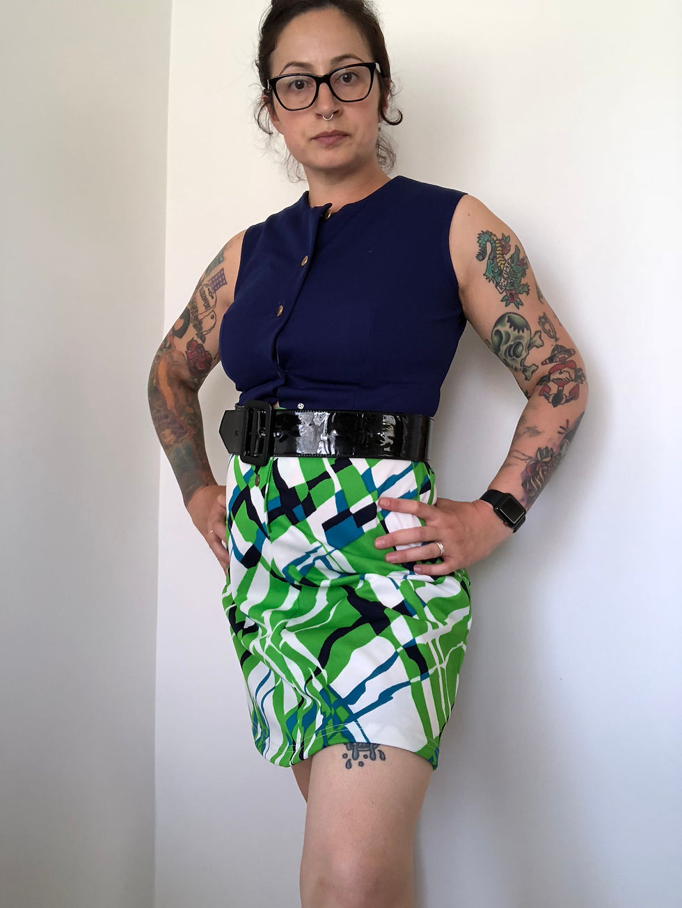 Thumbnail: 60s/70s Vintage Blue, Green and White Dress