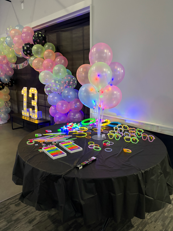 birthday party decorations and guest gifts at the beaver pool house