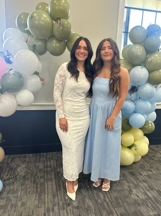 bride-to-be and guest with balloon decorations at the beaver pool house