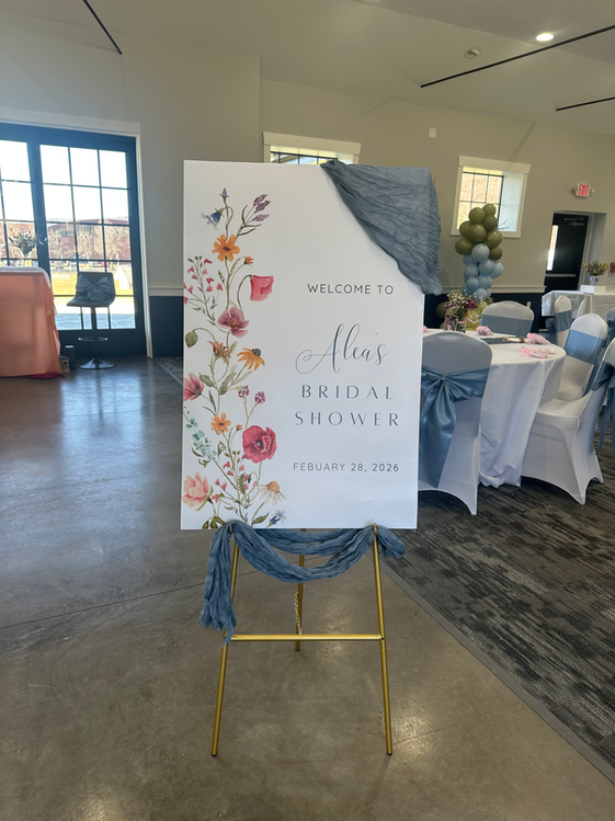 Bridal Shower welcome sign at the beaver pool house