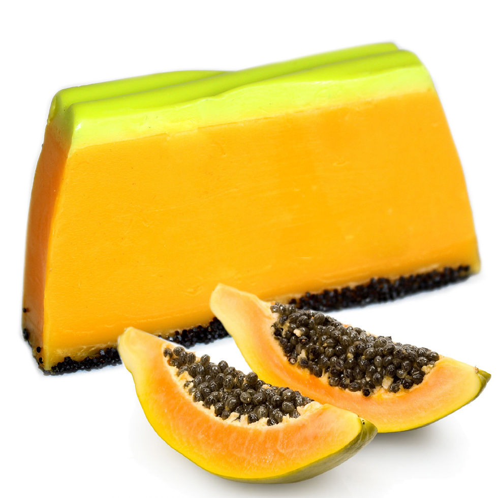 Handcrafted Papaya Soap slice with vibrant tropical scent, perfect for moisturizing and exfoliating.
