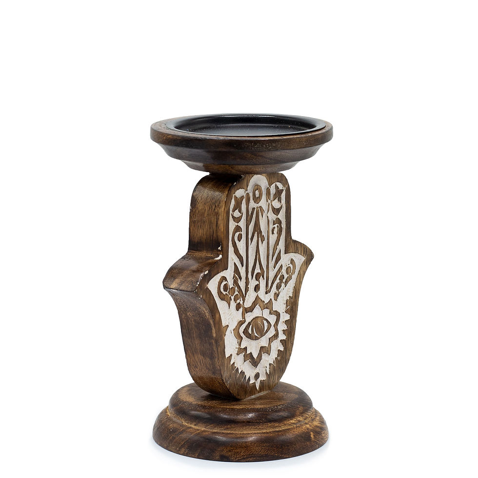 Thumbnail: Mango Wood Candle Stand - Hamsa - Small