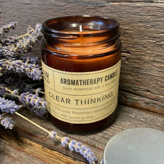 Thumbnail: Aromatherapy soy wax candle in an elegant amber glass jar-clear thinking