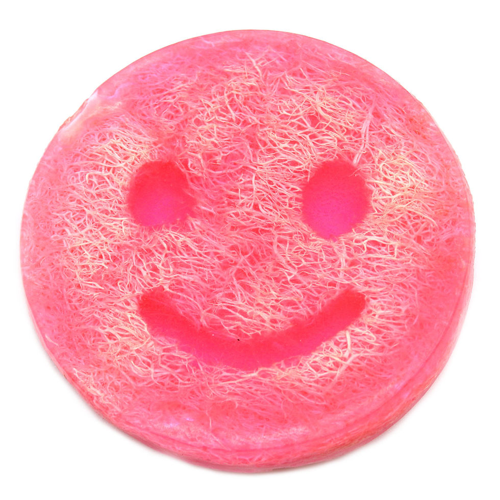 Happy Scrub Soap – Bubblegum with a sweet, candy-like scent and gentle exfoliation.