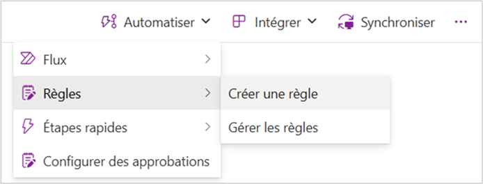 Cliquer sur Automatiser puis Règles et Créer une règle.