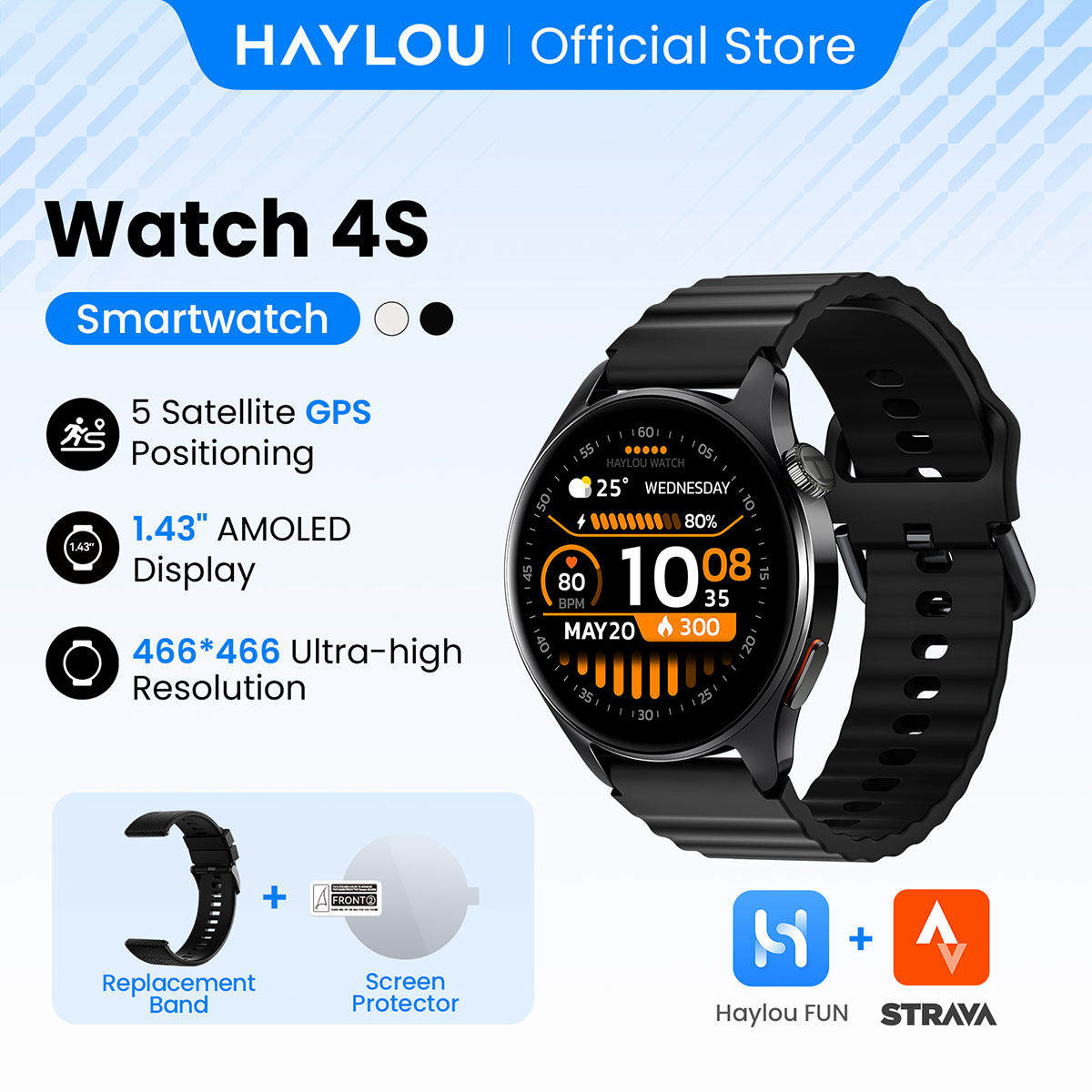 HAYLOU Watch 4S GPS Smartwatch 1.43” HD AMOLED Display 5 Satellite GPS Positio