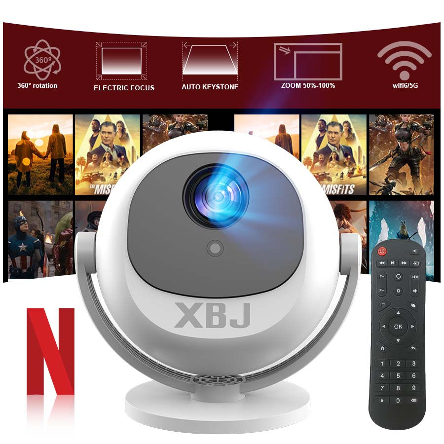 Thumbnail: XBJ Spherical Home Theater 4K Projector, Android WiFi 6 BT 5.0 Auto Keystone 360