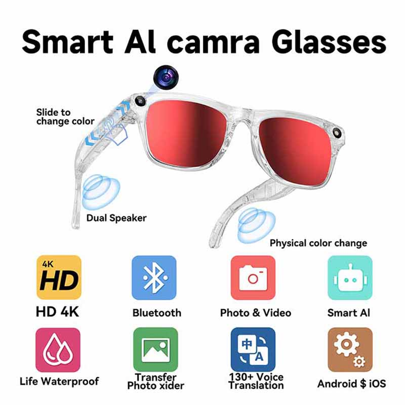 Thumbnail: 6K HD AI Camera Glasses 800MP Photochromic Multifunctional Smart Glasses Bluetoo