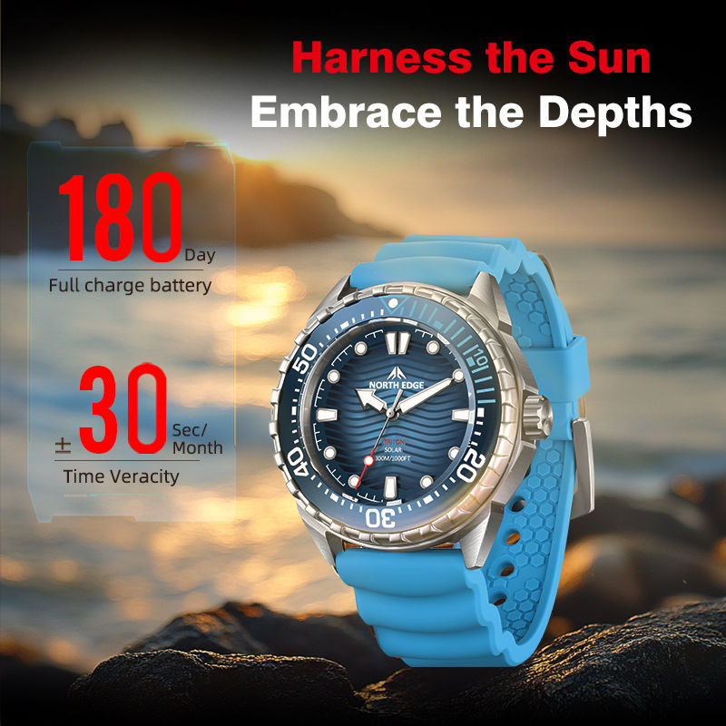 Thumbnail: NORTH EDGE TRITON-TI Titanium Stainless Solar-Powered Diving Watch Luxury Quartz
