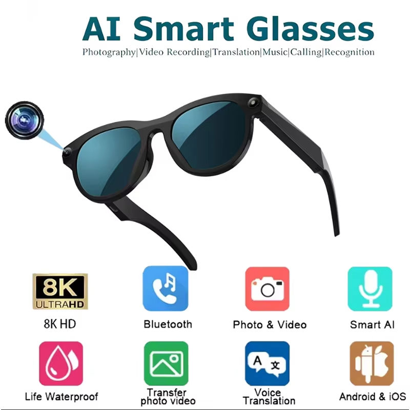 Thumbnail: Lenovo 8K Smart AI Glasses New 1200MP HD Color Changing Chat GPT Translate Camer