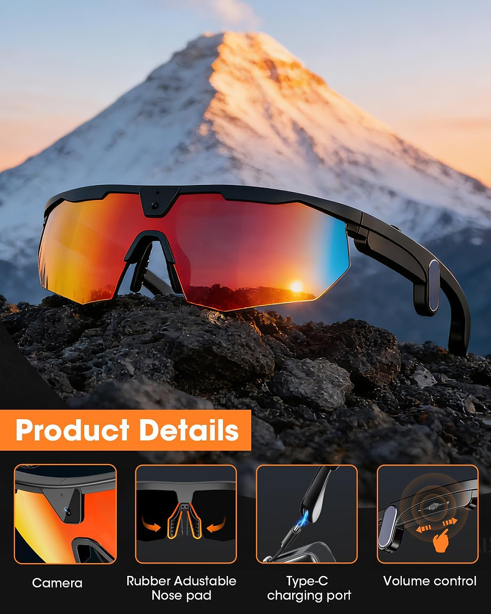 Thumbnail: New Sport AI Photo Glasses 8MP HD Camera 6-Axis Gyroscope Stabilization WIFI Syn