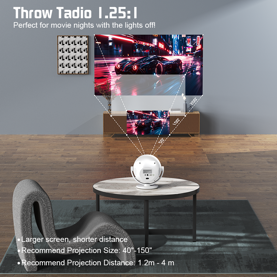 Thumbnail: XBJ Spherical Home Theater 4K Projector, Android WiFi 6 BT 5.0 Auto Keystone 360