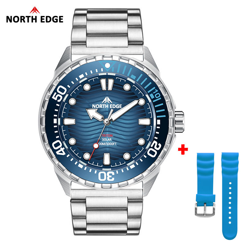 Thumbnail: NORTH EDGE TRITON-TI Titanium Stainless Solar-Powered Diving Watch Luxury Quartz
