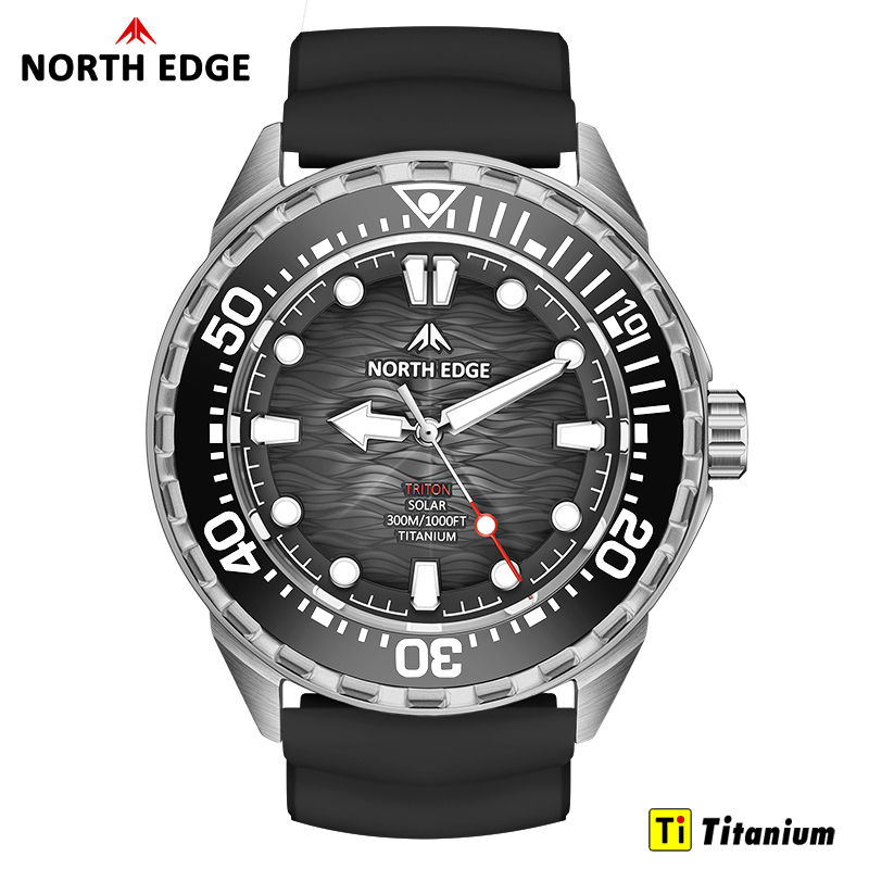 Thumbnail: NORTH EDGE TRITON-TI Titanium Stainless Solar-Powered Diving Watch Luxury Quartz