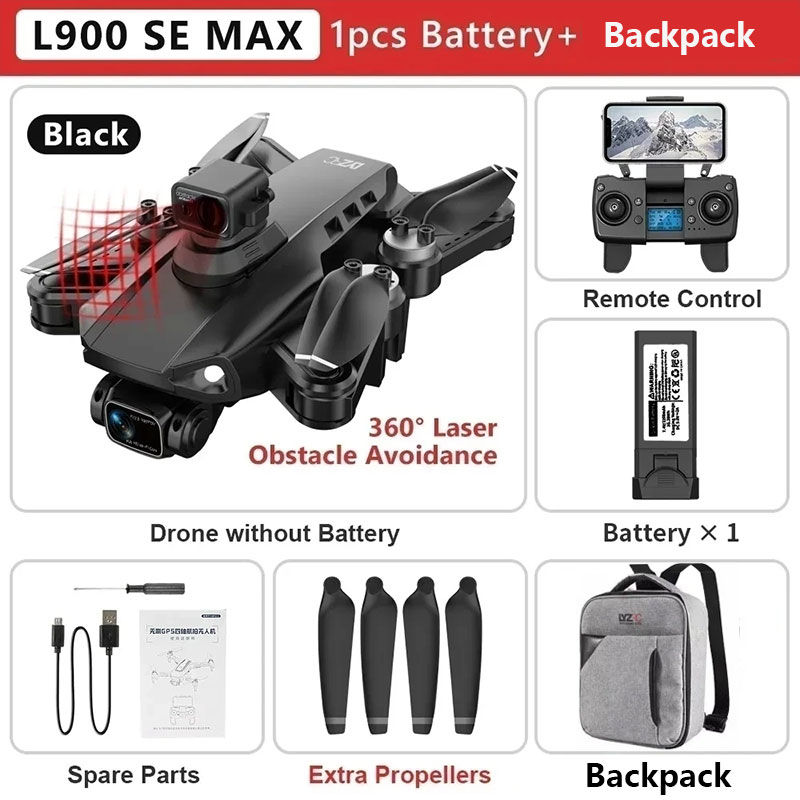 Thumbnail: L900 Pro SE MAX GPS Drone 4K Professional Dual HD Camera 5G WIFI 360° Obstacle 