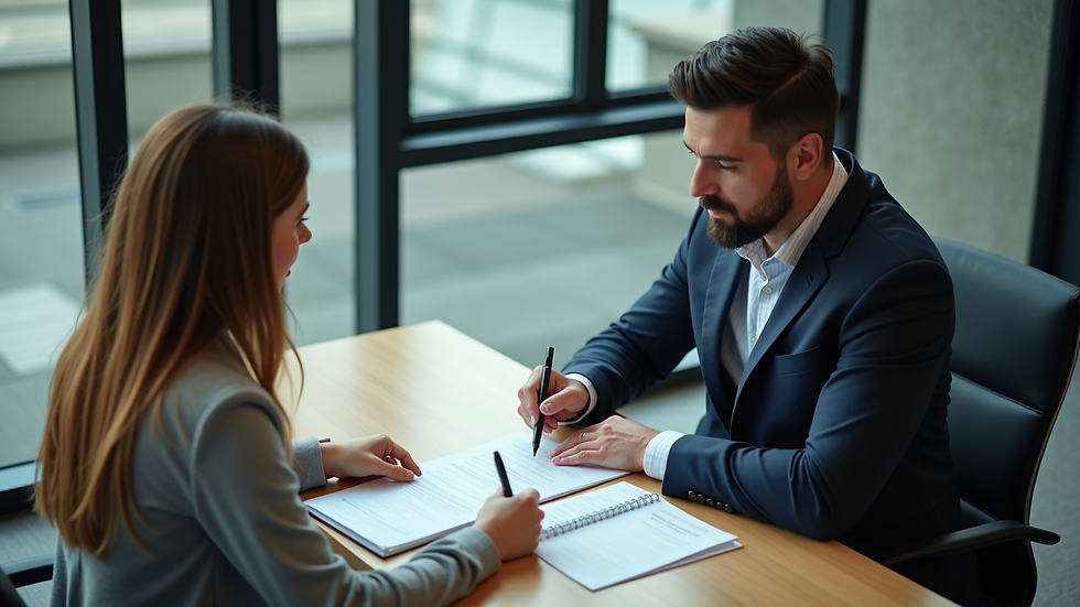 High angle view of a couple submitting documents at a government office