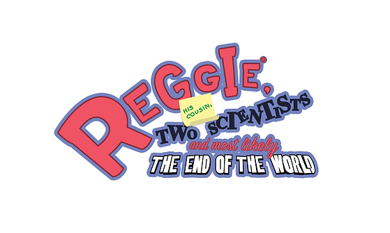 Logo of the gravity based platfomer game "Reggie, his cousn, two scientists and most likely the end of the world"