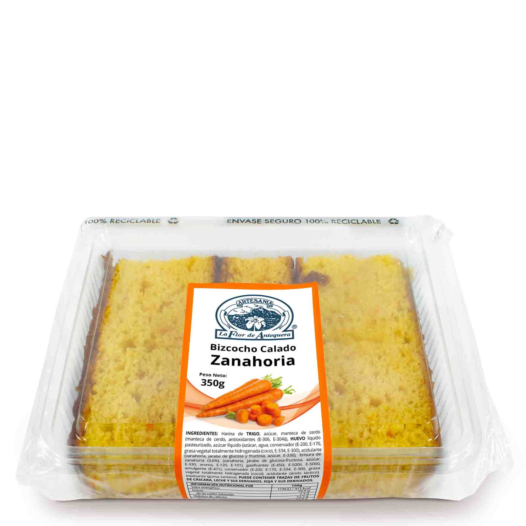 Bizcocho calado de zanahoria en blíster de 350 g.