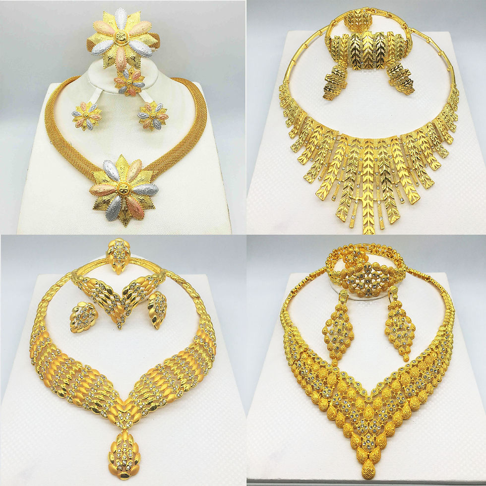Thumbnail: 24K Gold-Plated Jewelry Set: Necklace, Bracelet, Ring, Earrings
