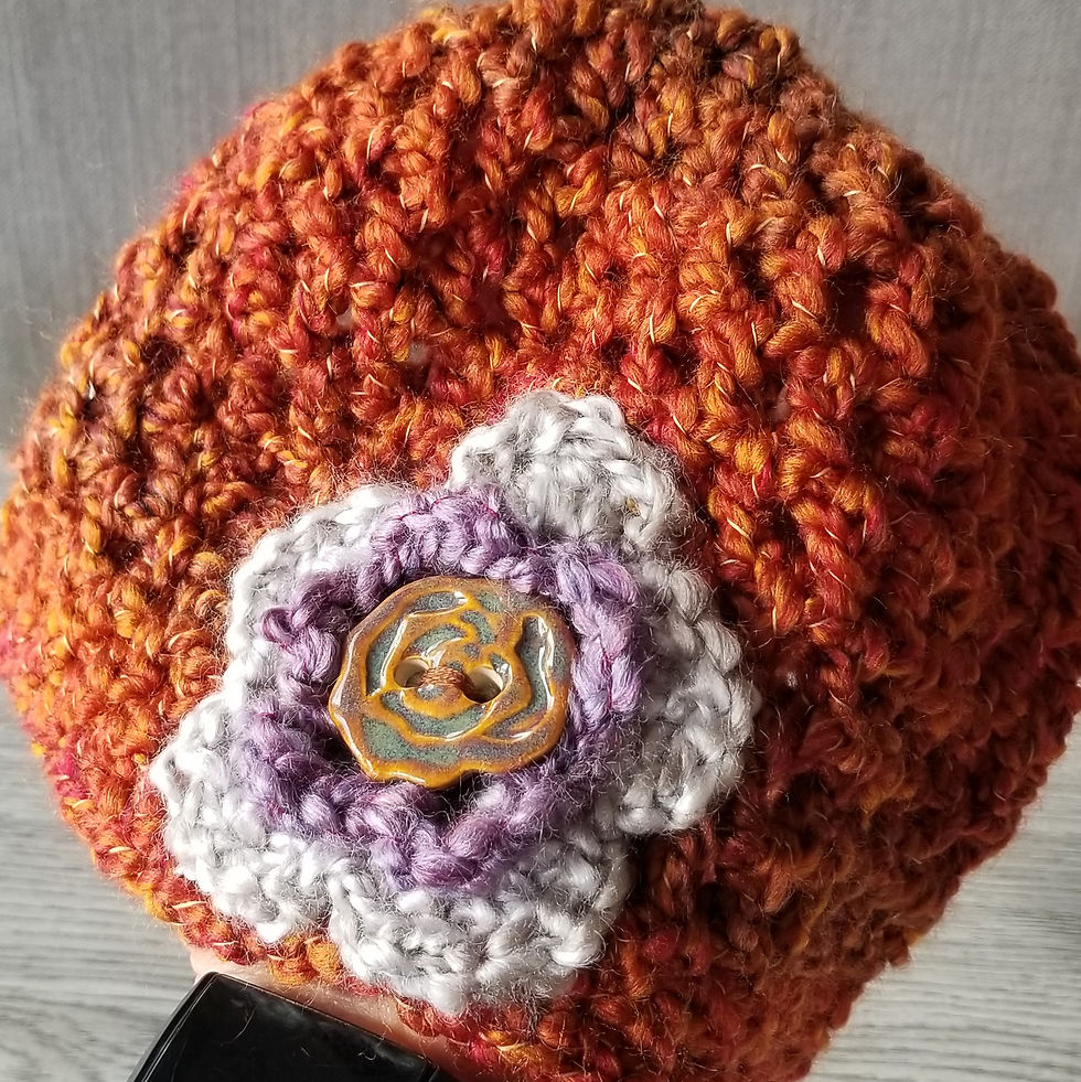 Thumbnail: #KCH4 - Cloche Rust Linen Purple Rose Button