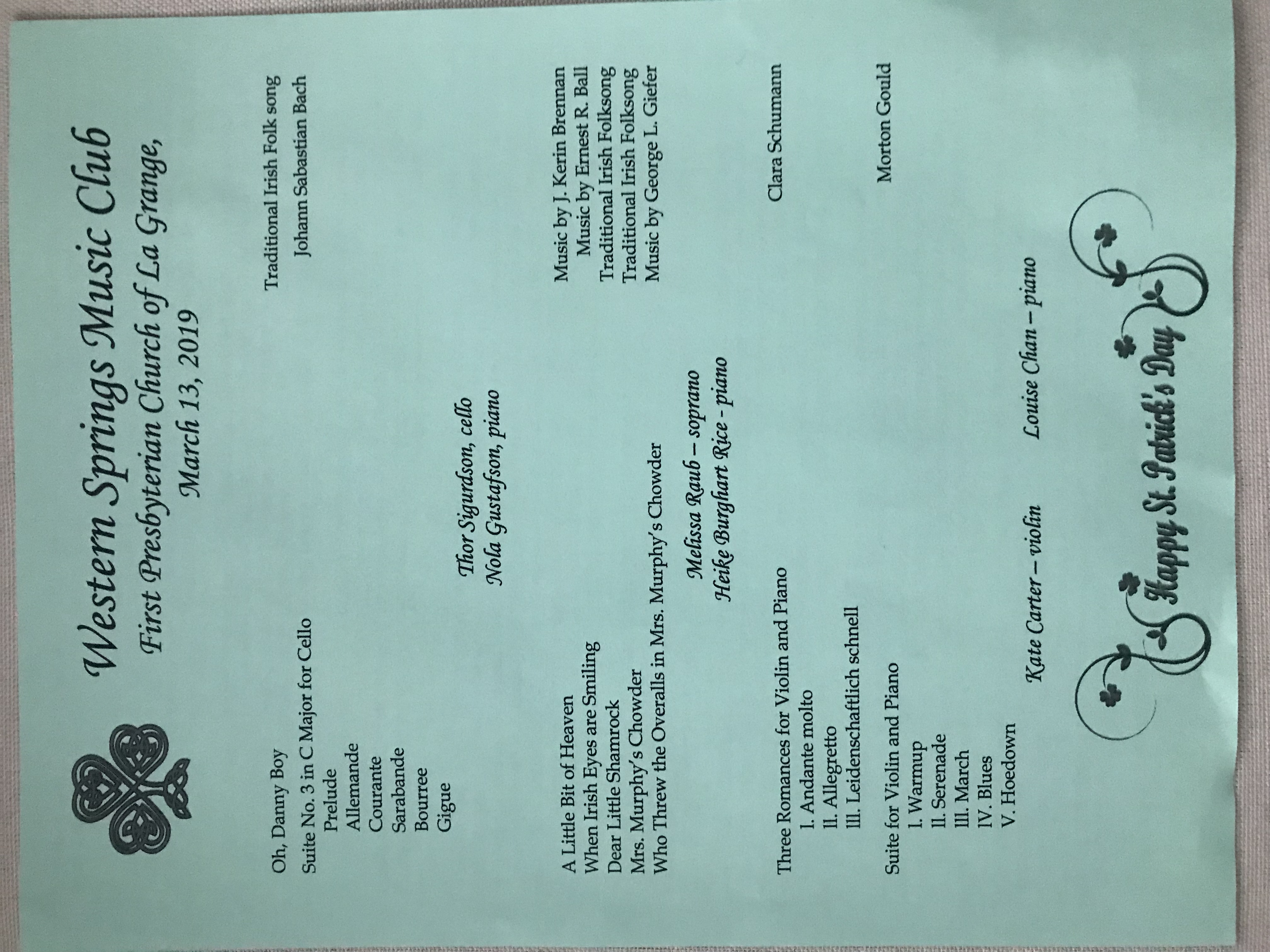 WSMC March 13, 2019 Program