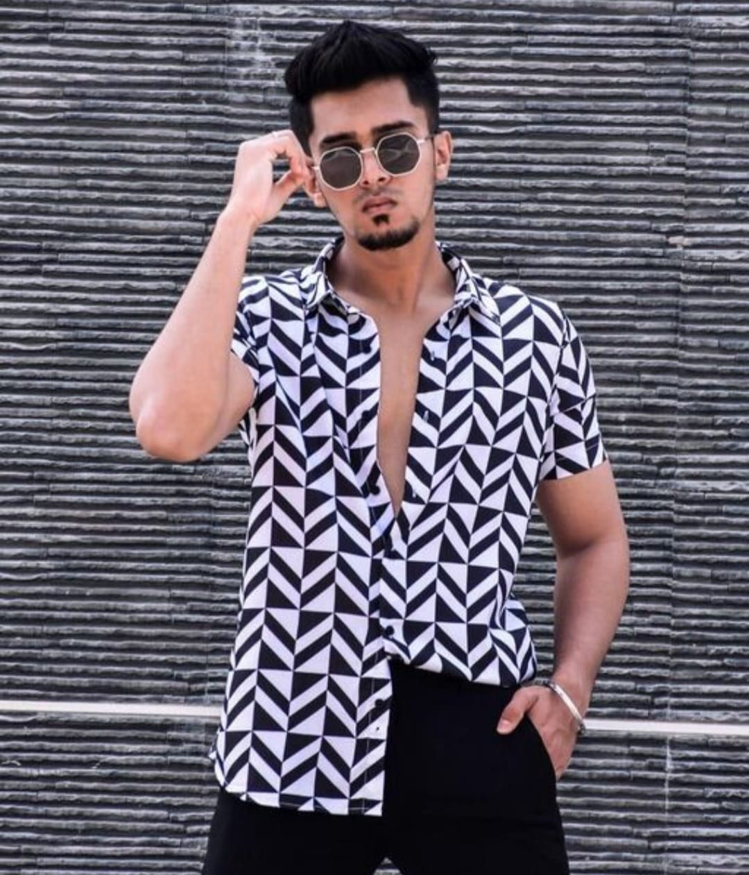 Buy Black And White Half sleeve Printed Shirts