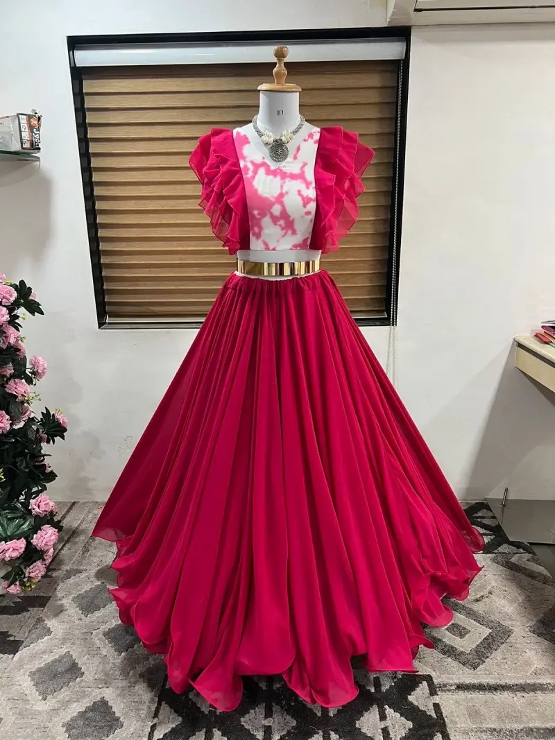 Buy Fashionable Pink Color Digital Print Lehenga With Top