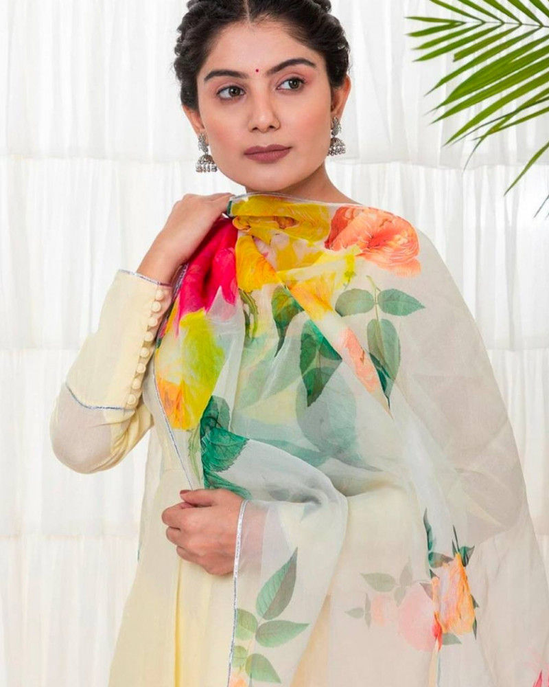 Thumbnail: Buy Designer White Colored Georgette Suit With Printed Dupatta