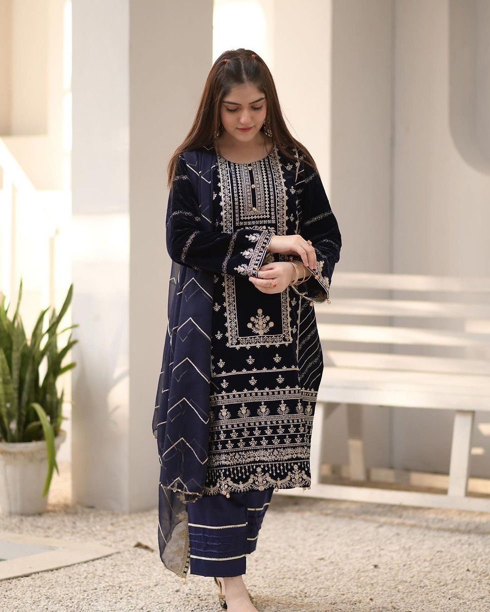Thumbnail: Buy Latest EID Special Velvet sequence coding work Suit