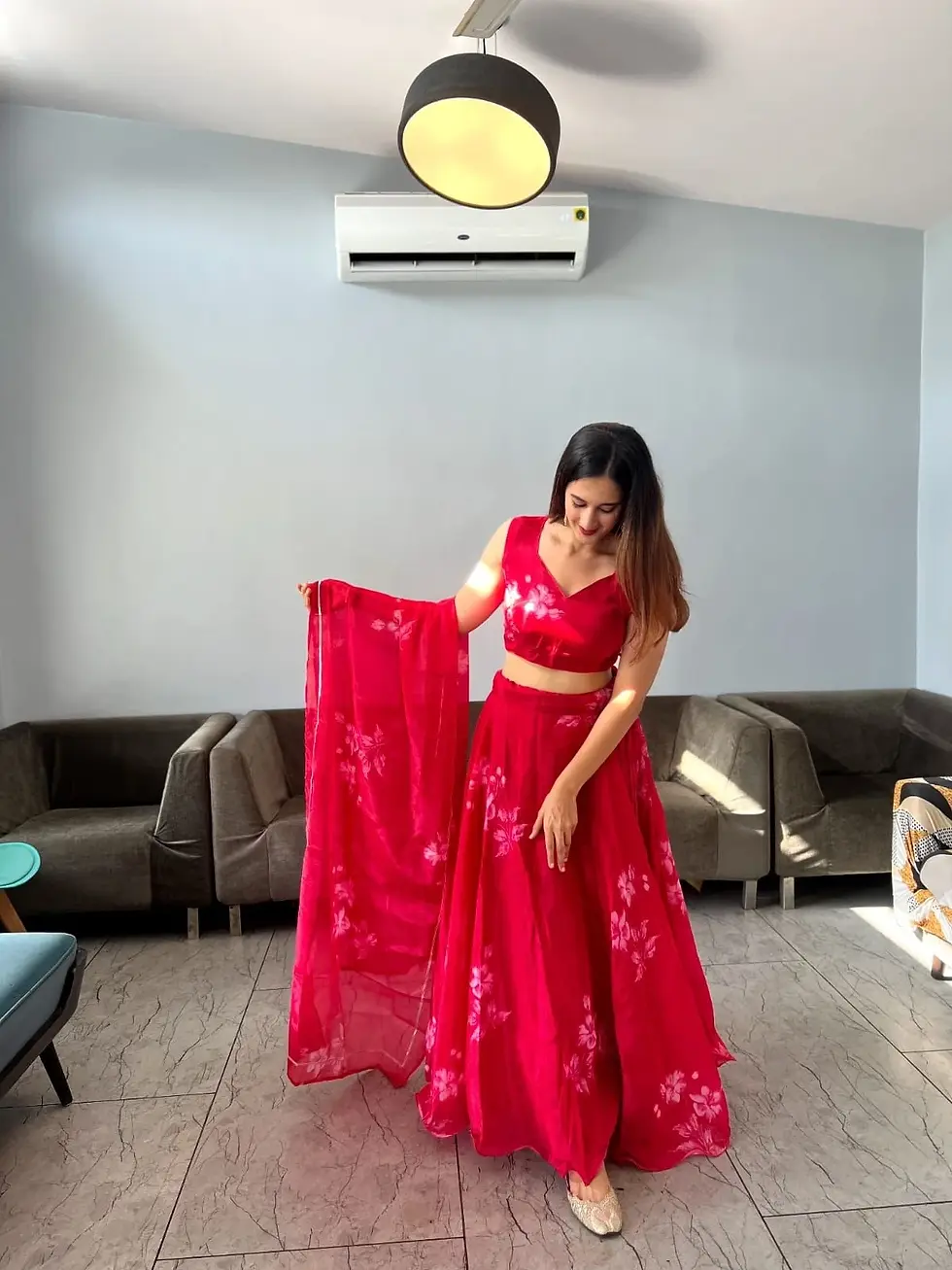 Buy Party Wear Organza Silk Digital Printed Red Lehenga Choli
