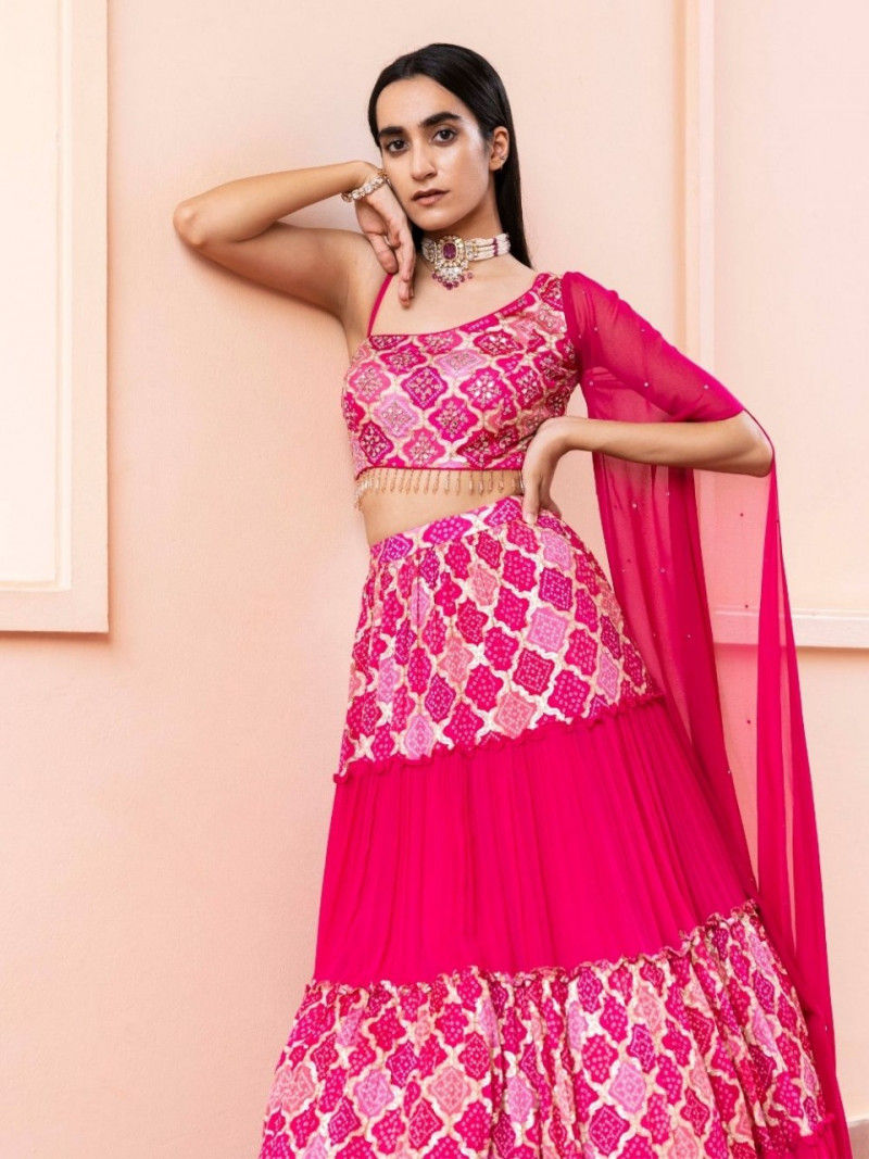 Thumbnail: Buy Pink Colored Designer Heavy Satin Printed With Hand Work Lehenga Choli