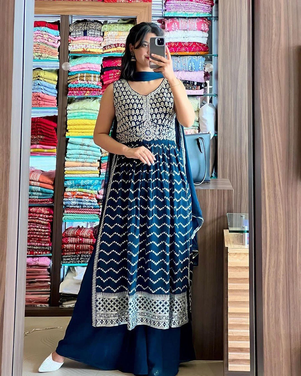 Eye Chanting Blue color Trending Sharara Suit