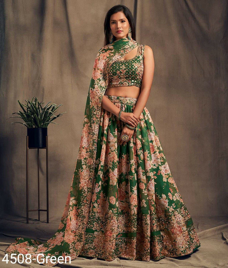 Thumbnail: Latest Designer Party Wear Georgette Heavy Wedding Wear Printed Lehenga