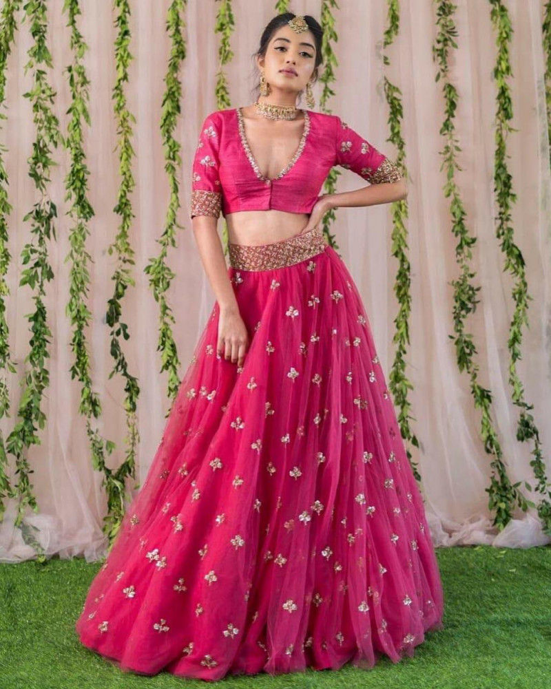 Trendy Pink Colored Heavy Soft Net Embroidery Work Lehenga Choli