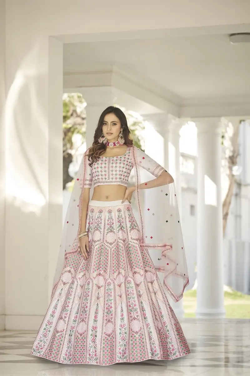 Buy White Color Thread With Sequence Work Bridal Lehenga Choli